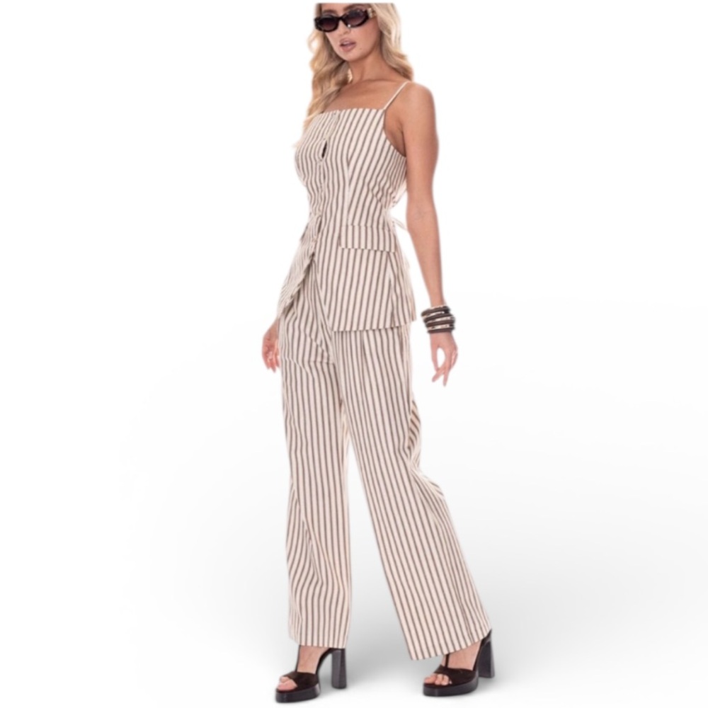 GALITA 🔥 2 Pc Flattering Stripes Stunning Tie Back Pant Suit  Boutique Size Med - Picture 3 of 12